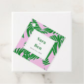 Étiquettes Cadeau Mariage moderne rose + palmier vert (En situation)