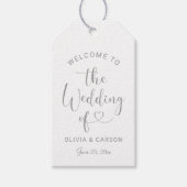 Étiquettes-cadeau Mariage moderne Silver Heart Script Bienvenue (Devant)