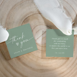 Étiquettes Cadeau Mariage Moderne Vert Sauge Cœur Merci