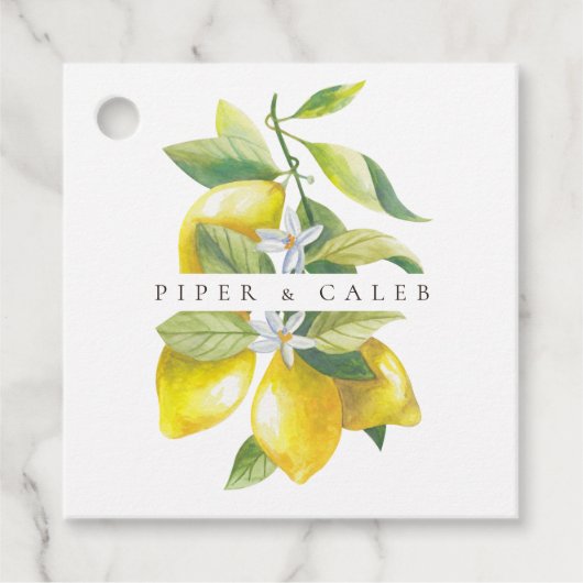 Étiquettes Cadeau Mariage Monogram Lemon Blossoms (Devant)
