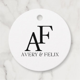 Étiquettes Cadeau Mariage Monogram noir et blanc Elegant invité