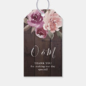 Étiquettes-cadeau Mariage monogramme de bois rustique mauve (Devant)