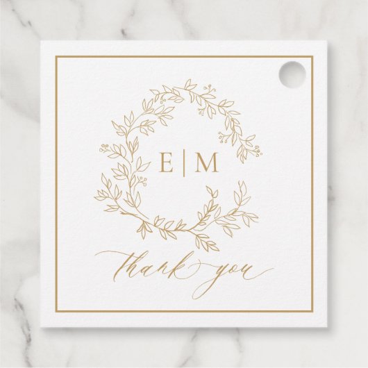 Étiquettes Cadeau Mariage Monogramme de cime dorée moderne (Dos)