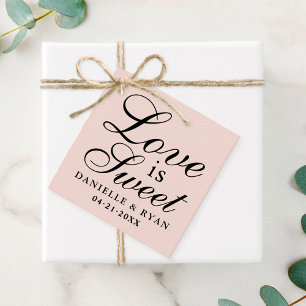 Étiquettes Cadeau Mariage Monogramme Écriture Rose Pâle Douce Amour