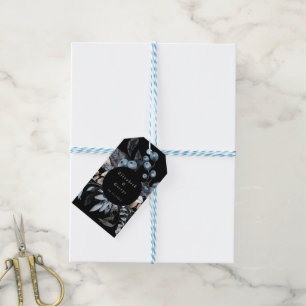 Étiquettes-cadeau mariage monogramme floral d'hiver bleu glacé