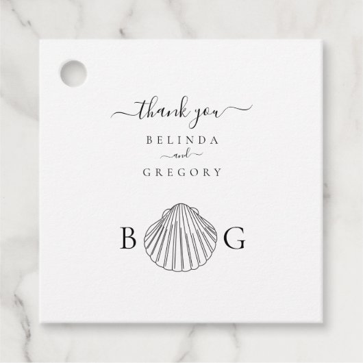 Étiquettes Cadeau Mariage monogramme minimaliste de coquillage de co (Devant)