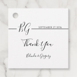 Étiquettes Cadeau Mariage Monogramme minimaliste noir et blanc