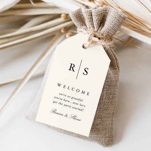 Étiquettes-cadeau Mariage Monogramme Noir & Ecru classique Bienvenue