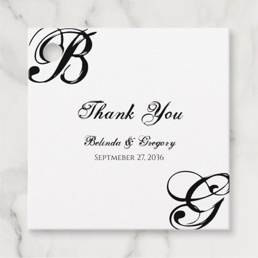 Étiquettes Cadeau Mariage Monogramme noir et blanc (Devant)