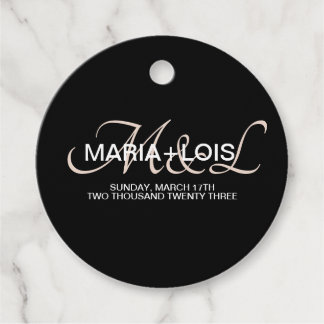 Étiquettes Cadeau Mariage Monogramme Script Moderne Noir Rose Blush