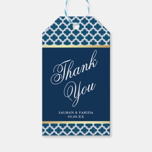Étiquettes-cadeau Mariage Motif Blue Moroccan Quatrefoil (Devant)