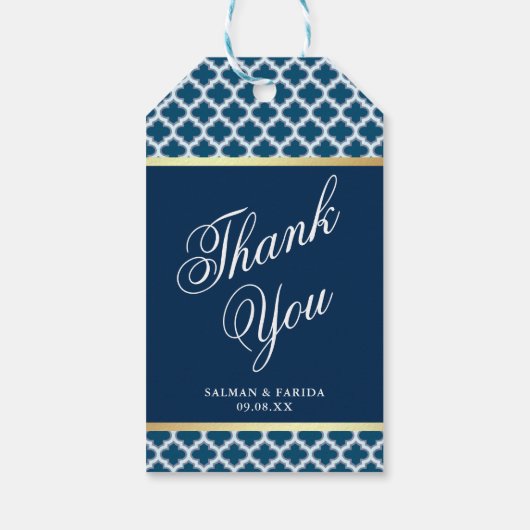 Étiquettes-cadeau Mariage Motif Blue Moroccan Quatrefoil (Dos)