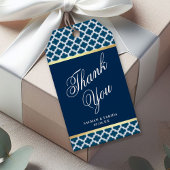 Étiquettes-cadeau Mariage Motif Blue Moroccan Quatrefoil