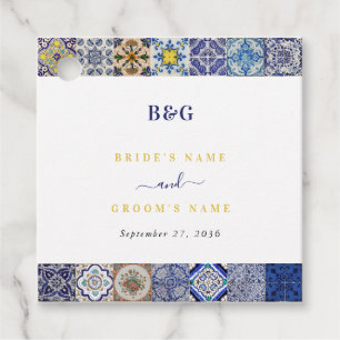 Étiquettes Cadeau Mariage Motif de tuiles portugaises méditerranéenn