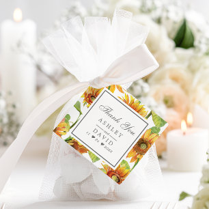 Étiquettes Cadeau Mariage motif floral aquarelle tournesol