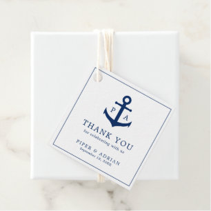 Étiquettes Cadeau Mariage Naupathique à l'Ancre Monogramme Bleu Mari