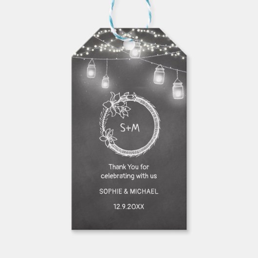 Étiquettes-cadeau Mariage noir blanc rustique Mason Jar (Devant)