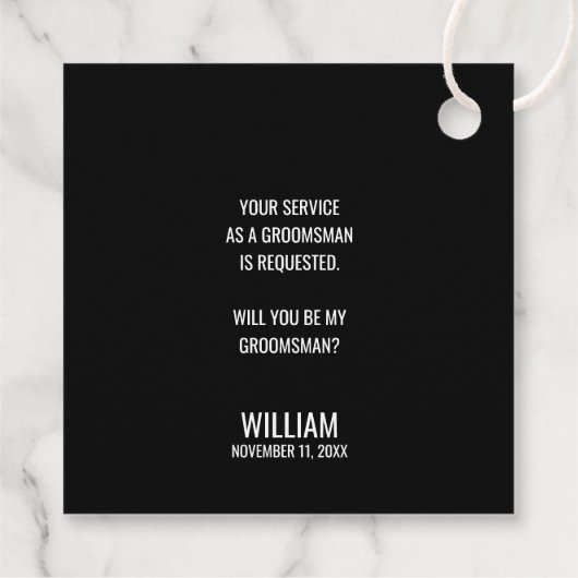 Étiquettes Cadeau Mariage noir Bow Cravate Groomsman Proposition (Dos)