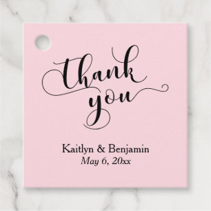 Étiquettes Cadeau Mariage noir élégant sur Merci rose pastel