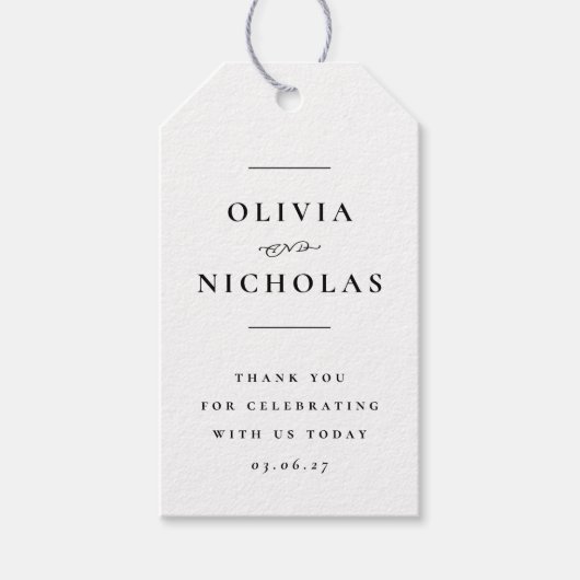 Étiquettes-cadeau Mariage noir et blanc élégant (Devant)