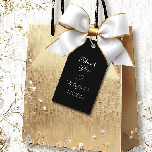 Étiquettes-cadeau Mariage noir foncé élégant Merci de script blanc