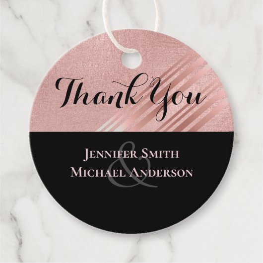 Étiquettes Cadeau Mariage noir Rose moderne (Devant)