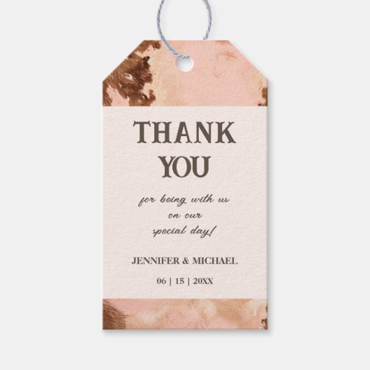 Étiquettes-cadeau Mariage Occidental Blush Cowhide Wedding Favoriser (Devant)