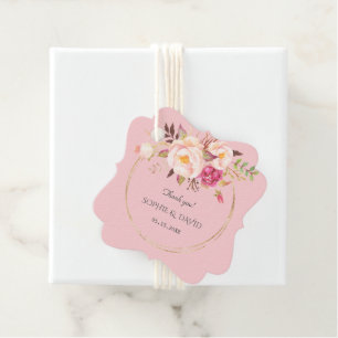 Étiquettes Cadeau Mariage Or de Fleurs Roses Délicates