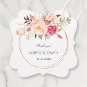 Étiquettes Cadeau Mariage Or de Fleurs Roses Délicates (Dos)