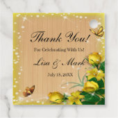 Étiquettes Cadeau Mariage Papillon Floral Jaune Bois Rustique (Dos)