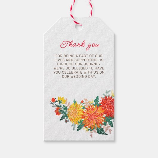 Étiquettes-cadeau Mariage Pastel Orange Yellow Spring Dahlia Fleurs (Devant)