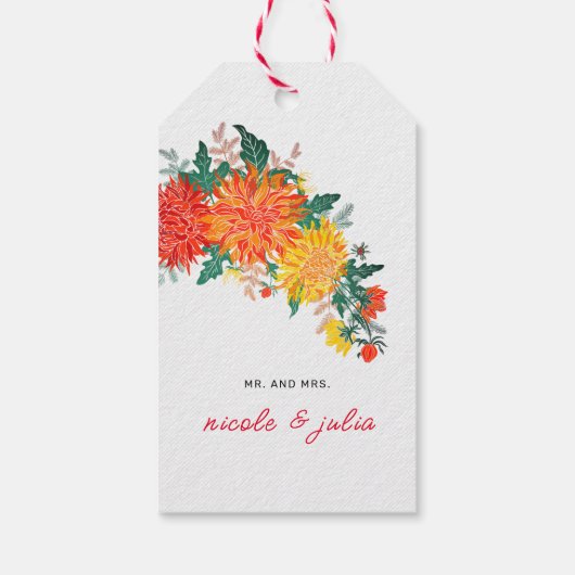 Étiquettes-cadeau Mariage Pastel Orange Yellow Spring Dahlia Fleurs (Dos)