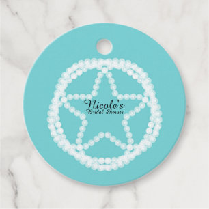 Étiquettes Cadeau Mariage Perle Étoile de Teal Blanc Cadeau de Maria