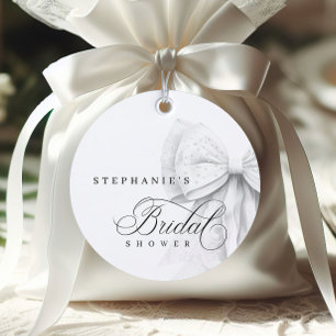 Étiquettes Cadeau Mariage Perles de Nœud Blanc Douche