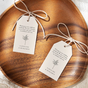 Étiquettes-cadeau Mariage personnalisé minimaliste Ecru Palm Tree Bi