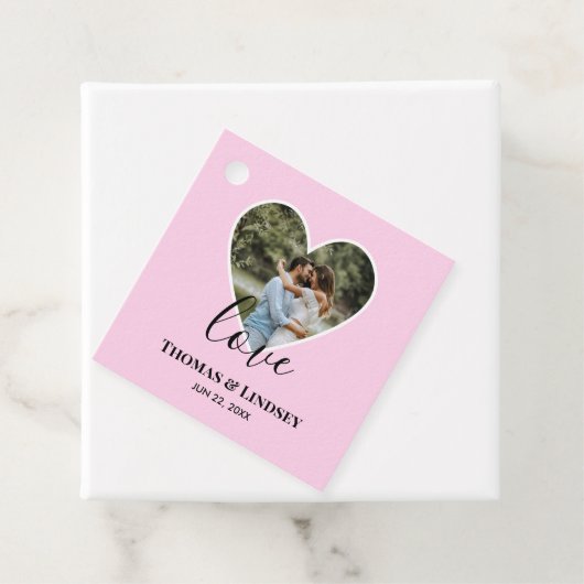 Étiquettes Cadeau Mariage Photo Cadre Coeur Rose Calligraphie Modern (En situation)