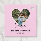 Étiquettes Cadeau Mariage Photo Cadre Coeur Rose Calligraphie Modern (Dos)