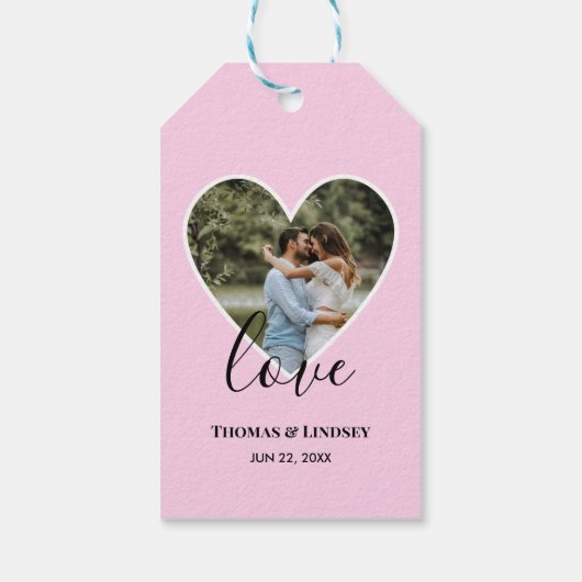 Étiquettes-cadeau Mariage Photo Cadre Coeur Rose Calligraphie Modern (Dos)