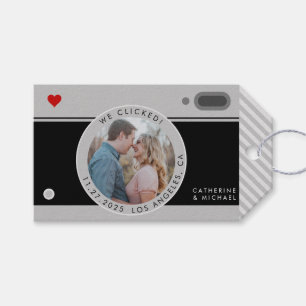 Étiquettes-cadeau Mariage Photo Caméra Noir Unique Enregistrer La Da
