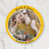 Étiquettes Cadeau Mariage photo circulaire rose chaud (Dos)