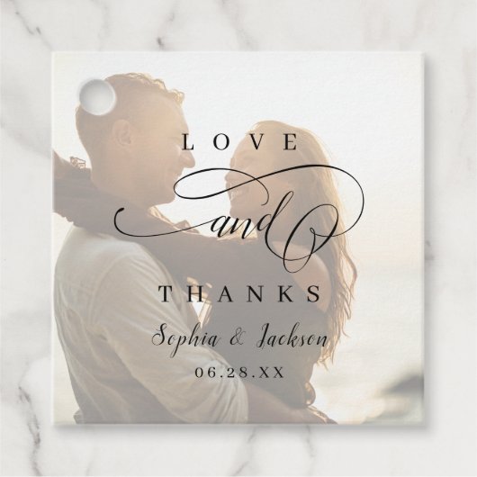 Étiquettes Cadeau Mariage photo de script romantique simple (Devant)