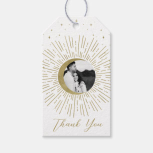 Étiquettes-cadeau Mariage Photo Lune Éclat Céleste Blanc Or