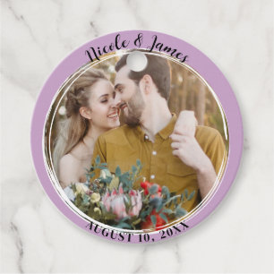 Étiquettes Cadeau Mariage Photo Rond Minimaliste Violet Lilas