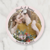 Étiquettes Cadeau Mariage photo Rond Rose Minimal tendance (Dos)