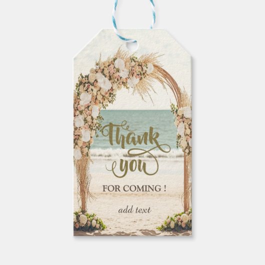 Étiquettes-cadeau Mariage plage Arbor Rose Merci (Devant)