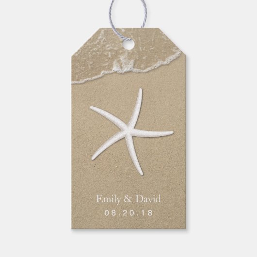 Étiquettes-cadeau Mariage plage Starfish & Sand Tropical (Devant)