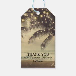 Étiquettes-cadeau Mariage Plage Vintage Océan Palmiers & Lumières