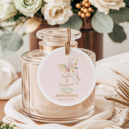 Étiquettes Cadeau Mariage Réception Rose et Perles de Pink et Prosec