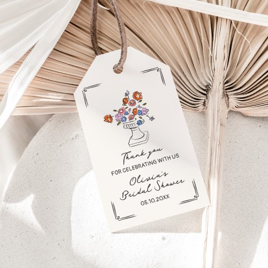 Étiquettes-cadeau Mariage Réception Urne Florale Dessinée à la Main