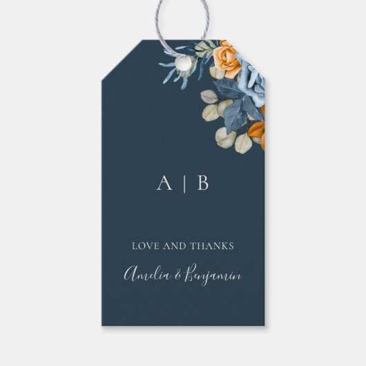 Étiquettes-cadeau Mariage Remerciement Terracotta Rustique Bleu Nuit (Devant)